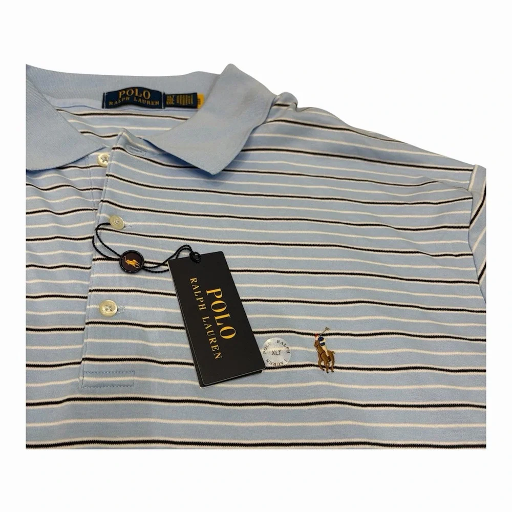 Polo Ralph Lauren Men's Polo Classic Fit Blue Stripes 100 Cotton Size XLT NWT